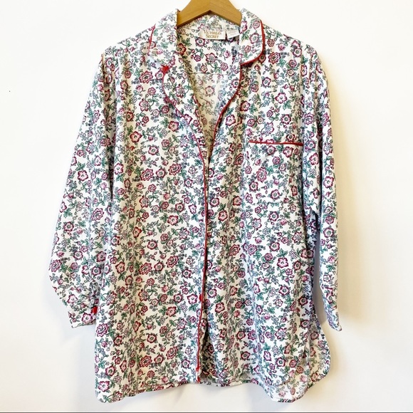 Vintage Victoria's Secrets Pajama Floral Button Front Top Blouse Women's Large - Picture 1 of 12